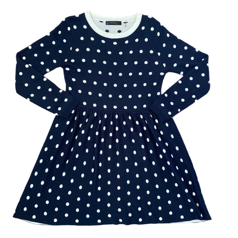 MAK Navy and White Polka Dot Baby Doll Sweater Dress Size M